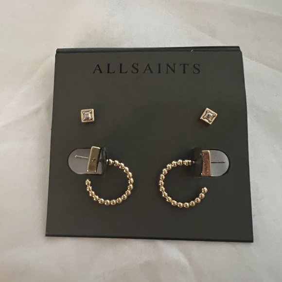 ALLSAINTS Square Stud & Huggie Earrings Set - Picture 7 of 8